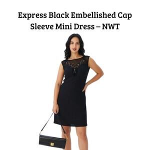 Express Black Embellished Cap Sleeve Mini Dress NWT